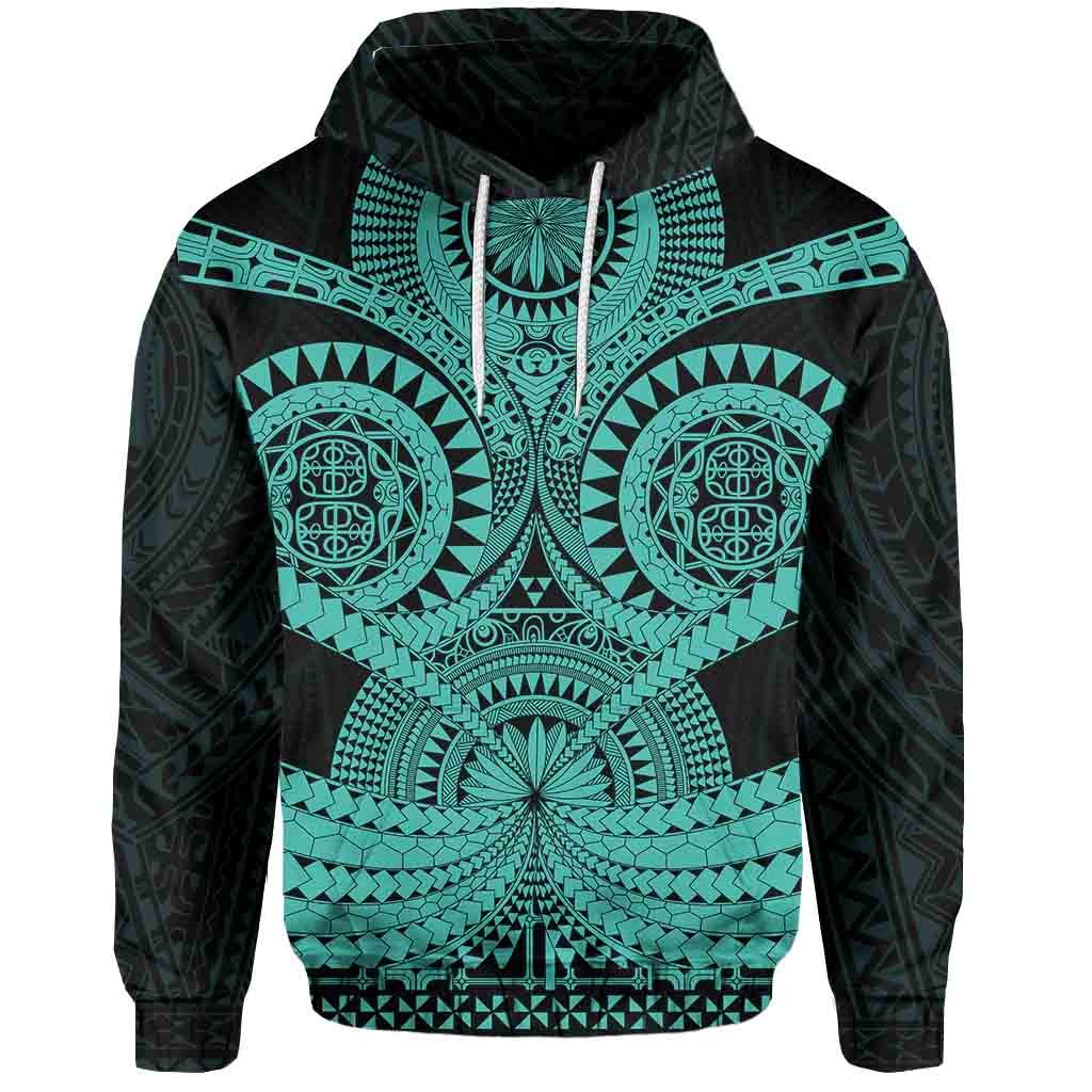 Polynesian Tattoo All Over Print Hoodie Turquoise 2 Unisex Black - Polynesian Pride