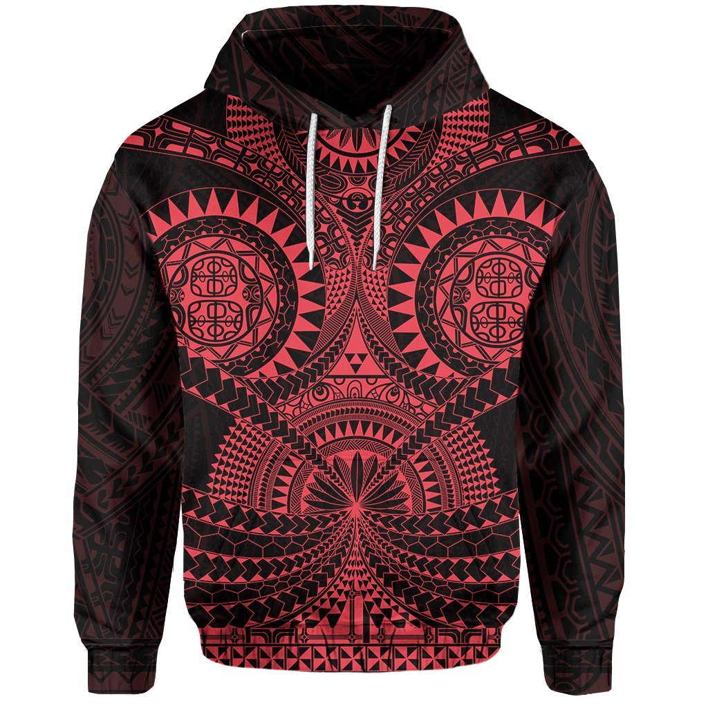 Polynesian Tattoo All Over Print Hoodie Red Unisex Black - Polynesian Pride