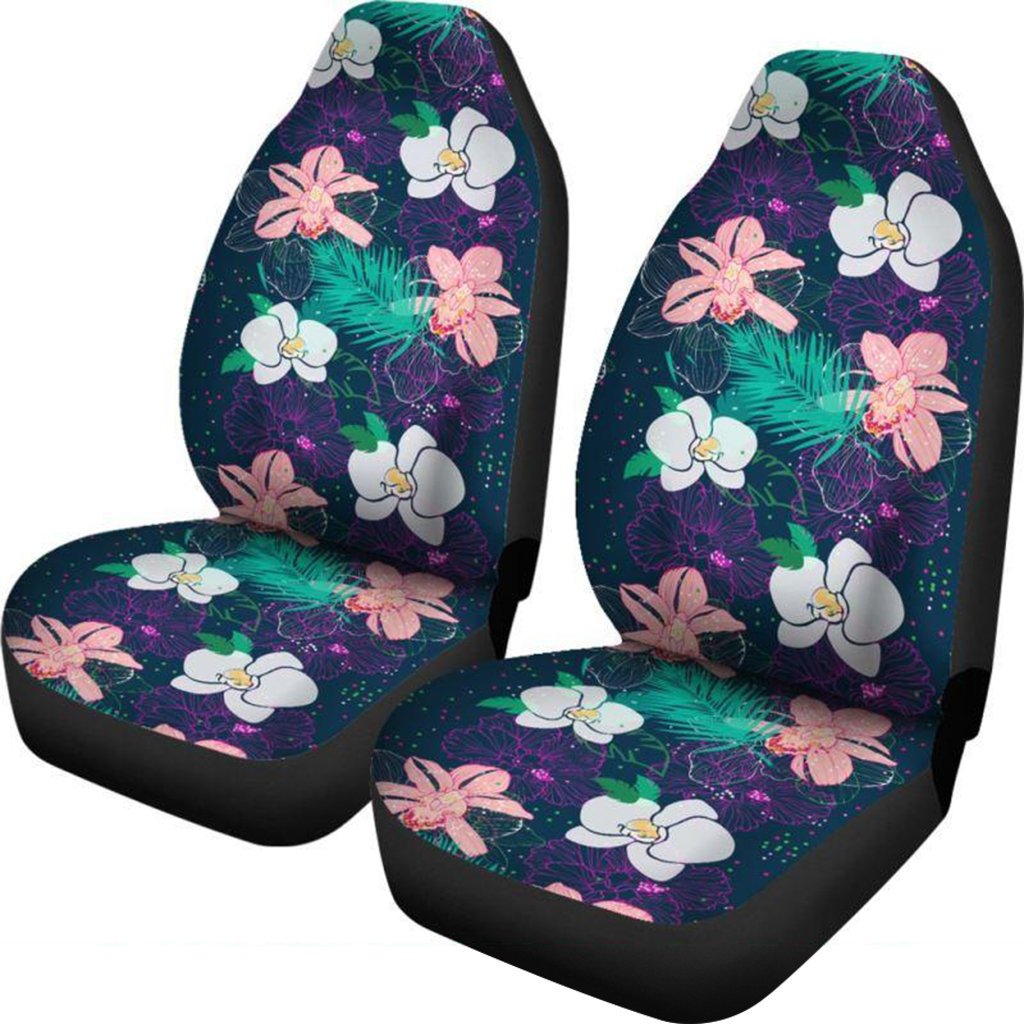 Hawaii Car Seat Cover - Hibiscus Plumeria Pattern - 01 N3 Universal Fit Black - Polynesian Pride