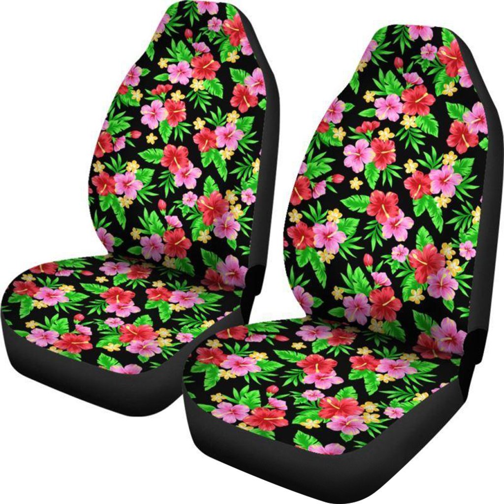 Hawaii Car Seat Cover - Hibiscus Plumeria Pattern - 02 N3 Universal Fit Black - Polynesian Pride