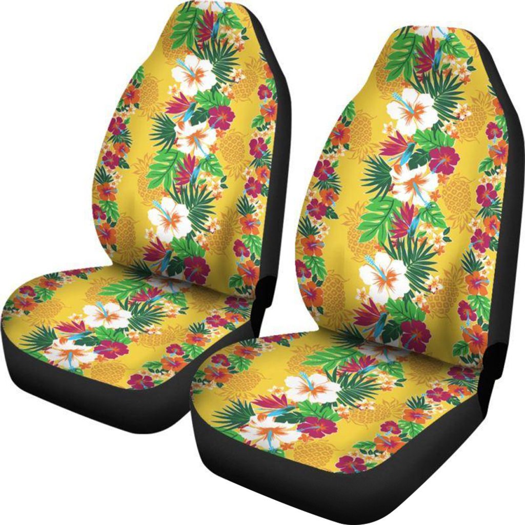 Hawaii Car Seat Cover - Hibiscus Plumeria Pattern - 04 N3 Universal Fit Black - Polynesian Pride