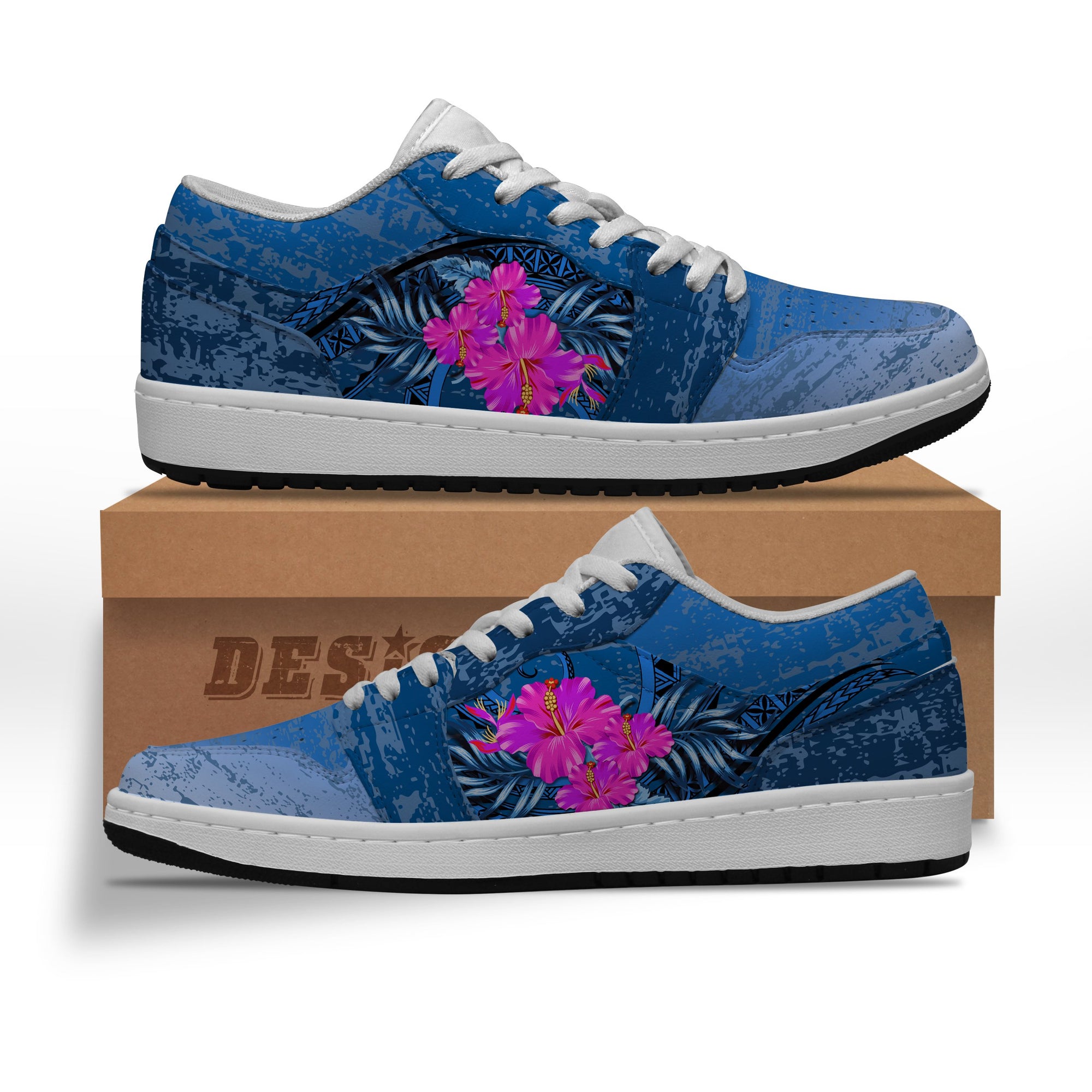 Hawaii Hibiscus Flower Polynesian Low Sneaker - Jon Style - AH Blue - Polynesian Pride