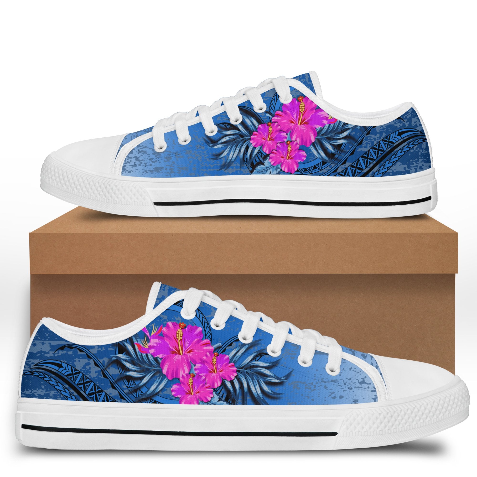 Hawaii Hibiscus Flower Polynesian Low Top Shoes - Jon Style - AH - Polynesian Pride