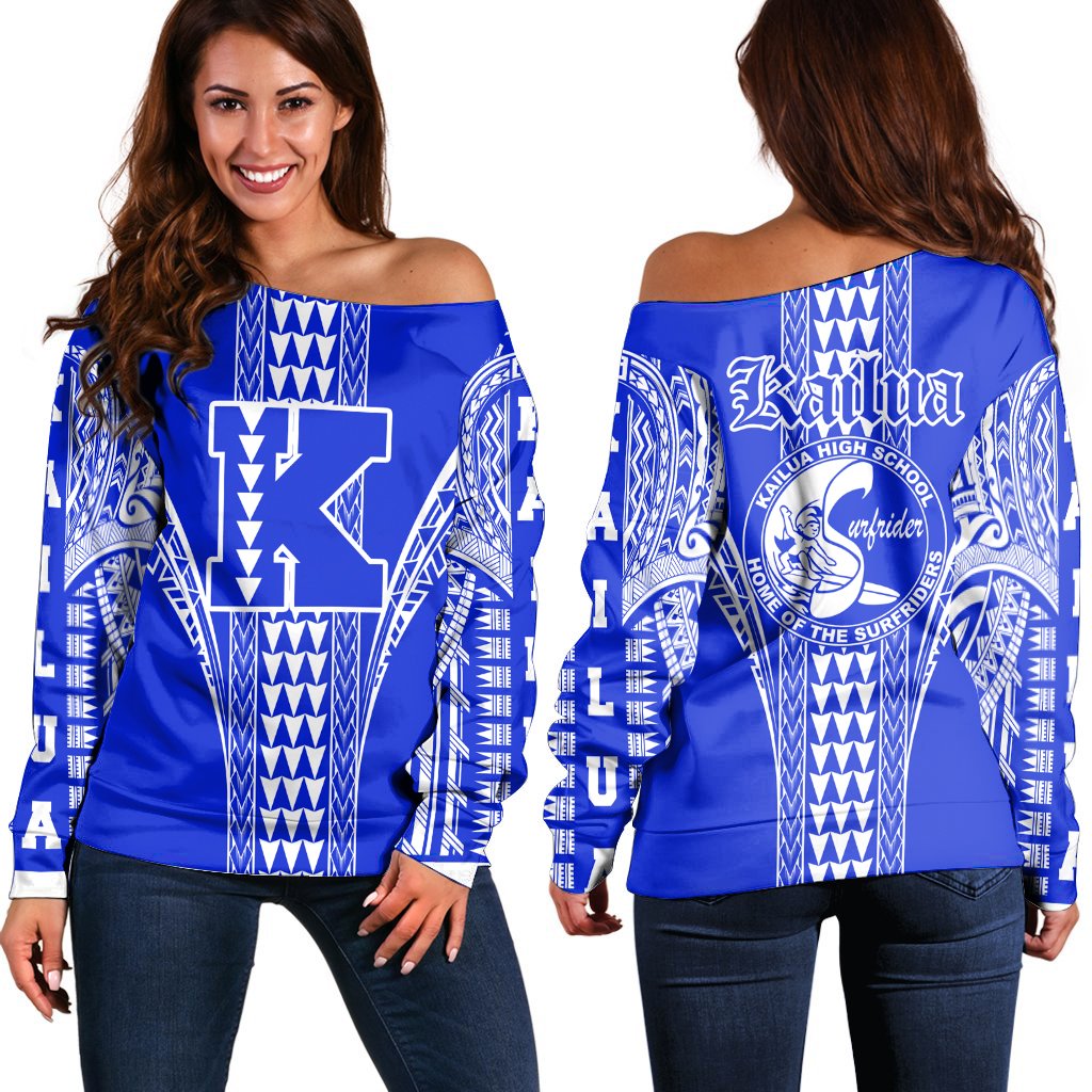 Hawaii - Kailua High Women's Off Shoulder Sweatshirt AH Blue - Polynesian Pride