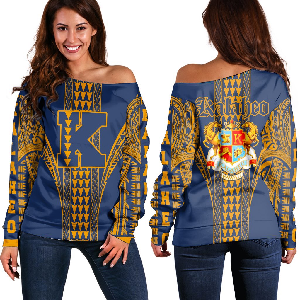 Hawaii - Kalaheo High Women's Off Shoulder Sweatshirt AH Blue - Polynesian Pride