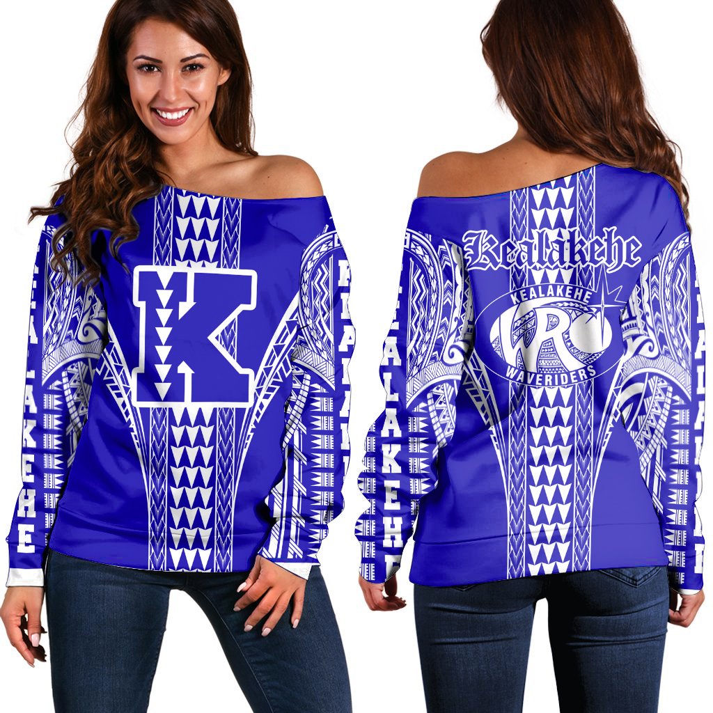 Hawaii - Kealakehe High Women's Off Shoulder Sweatshirt AH Blue - Polynesian Pride