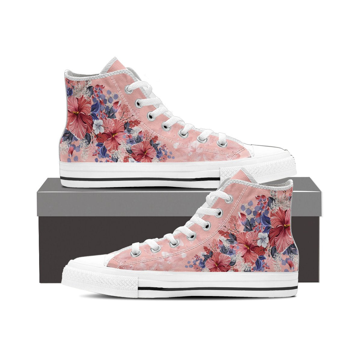 Hawaii Pink Hibiscus Falling Petals High Top Shoes - Glamour Style - AH - Polynesian Pride