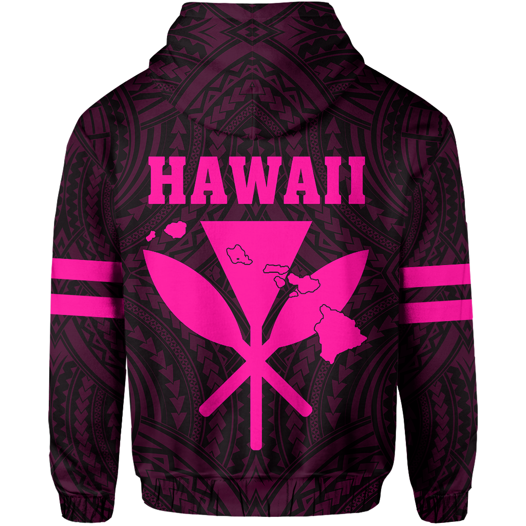 Polynesian King Kanaka Map Seal of Hawaii Zip Hoodie Pink - Polynesian Pride