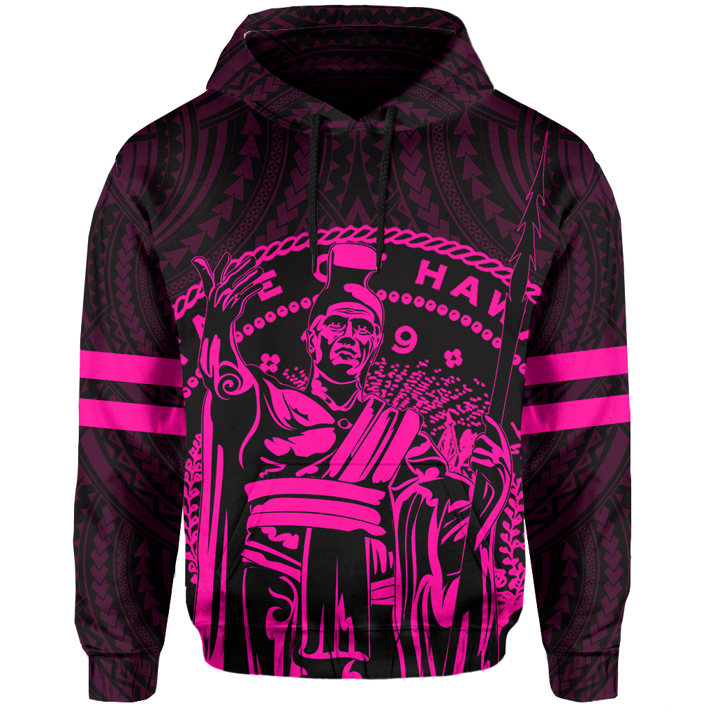 Polynesian King Kanaka Map Seal of Hawaii Hoodie Pink - Polynesian Pride