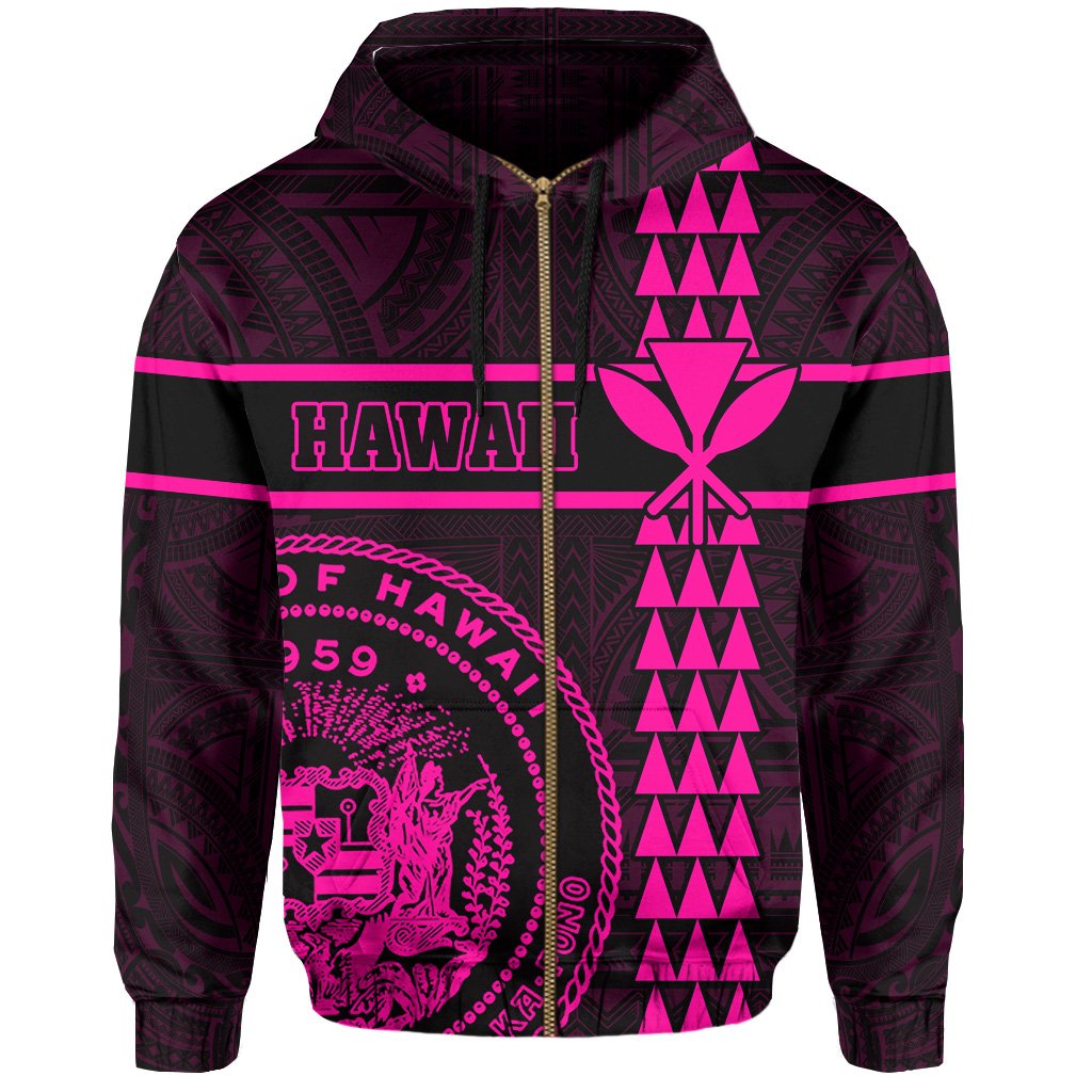 Polynesian Kakau Kanaka Seal of Hawaii Zip Hoodie Pink - Polynesian Pride
