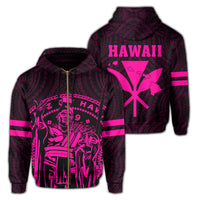 Polynesian King Kanaka Map Seal of Hawaii Zip Hoodie Pink Unisex Pink - Polynesian Pride