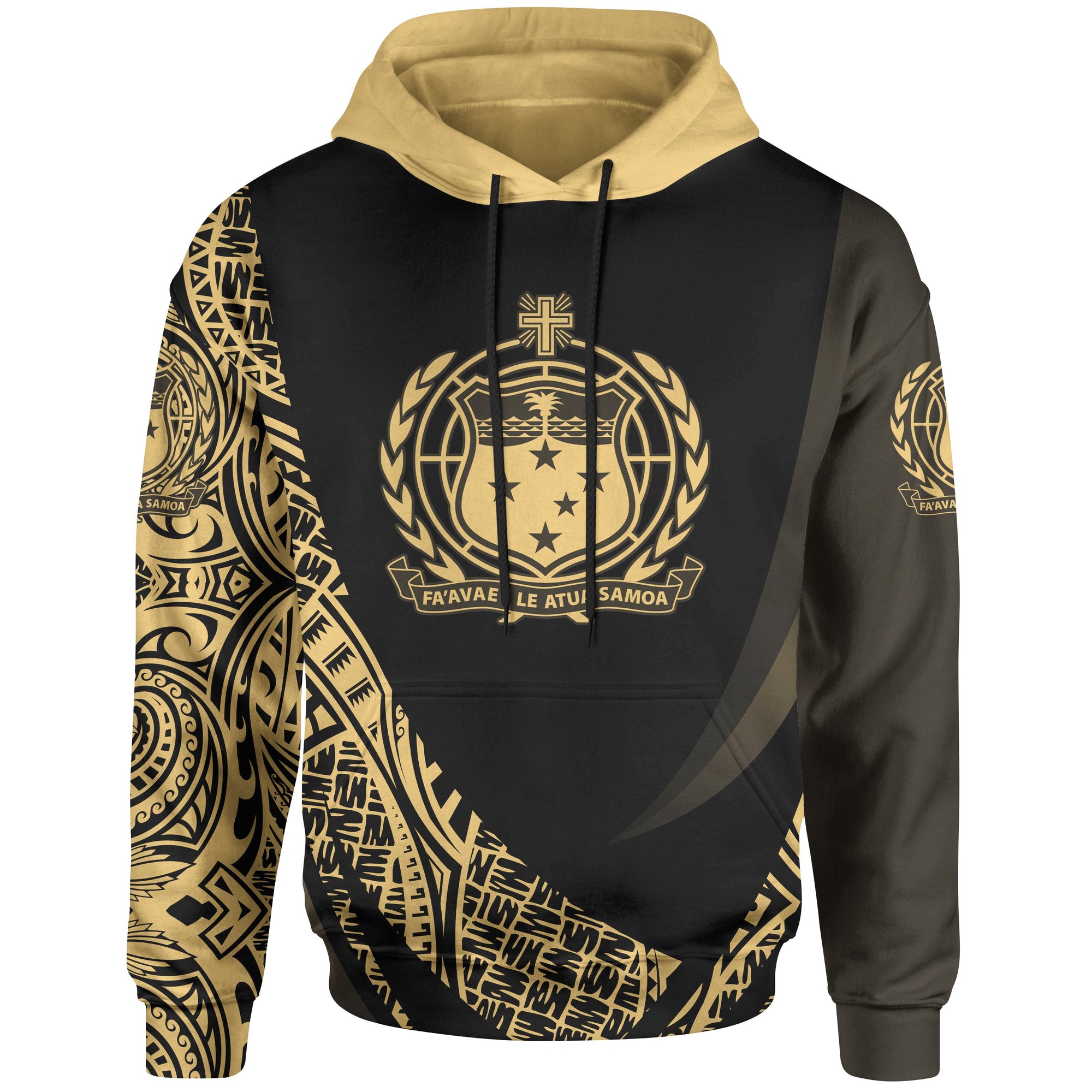 Samoa Hoodie Gold Polynesian Patterns Sport Style Unisex Black - Polynesian Pride