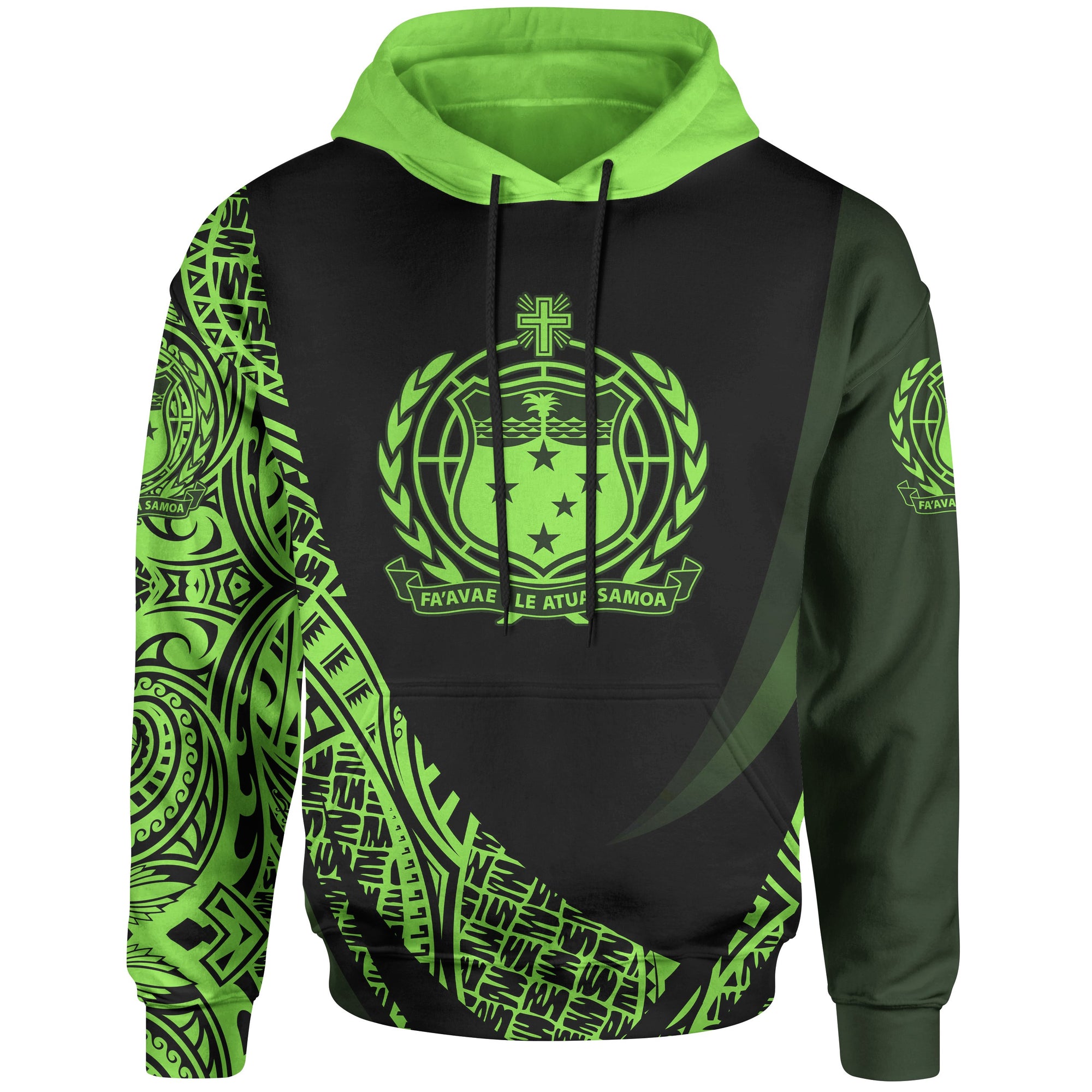 Samoa Hoodie Green Polynesian Patterns Sport Style Unisex Black - Polynesian Pride