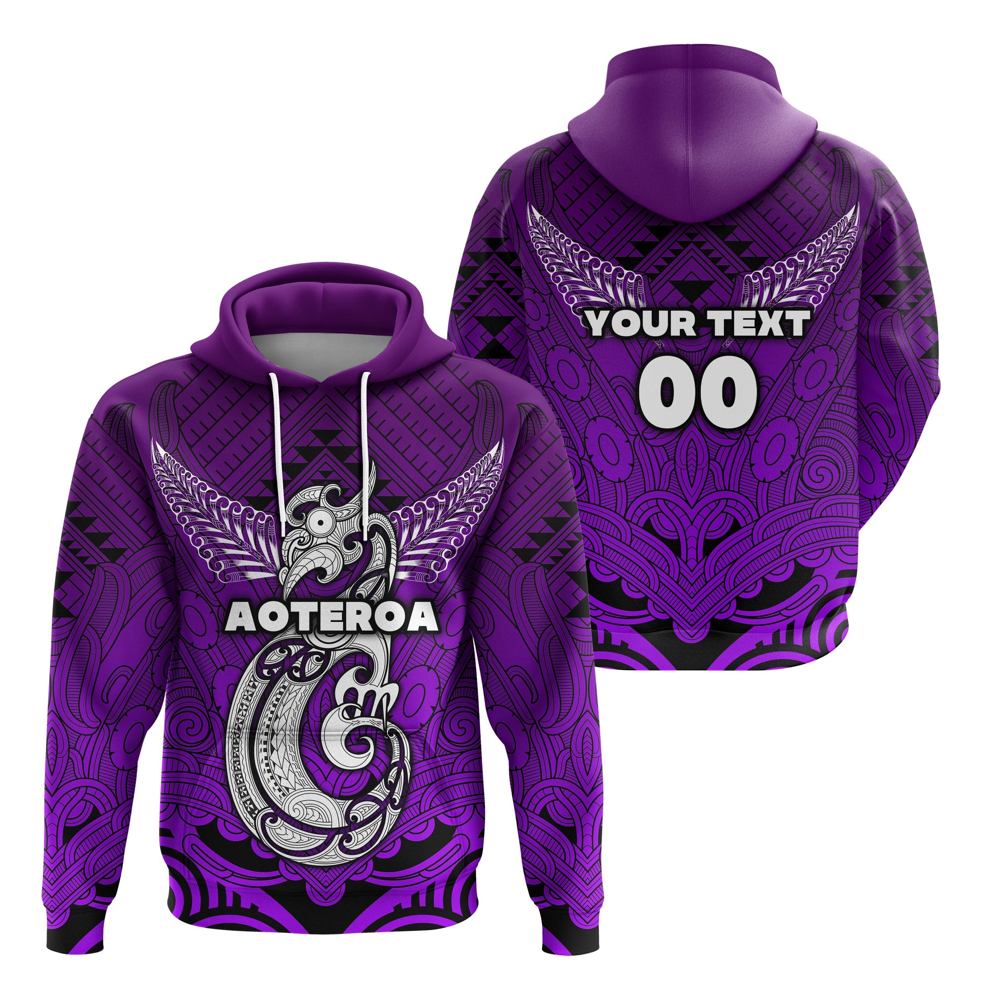 Custom Maori Aotearoa Manania Hoodie Simple Sport Style Purple LT16 Unisex Black - Polynesian Pride