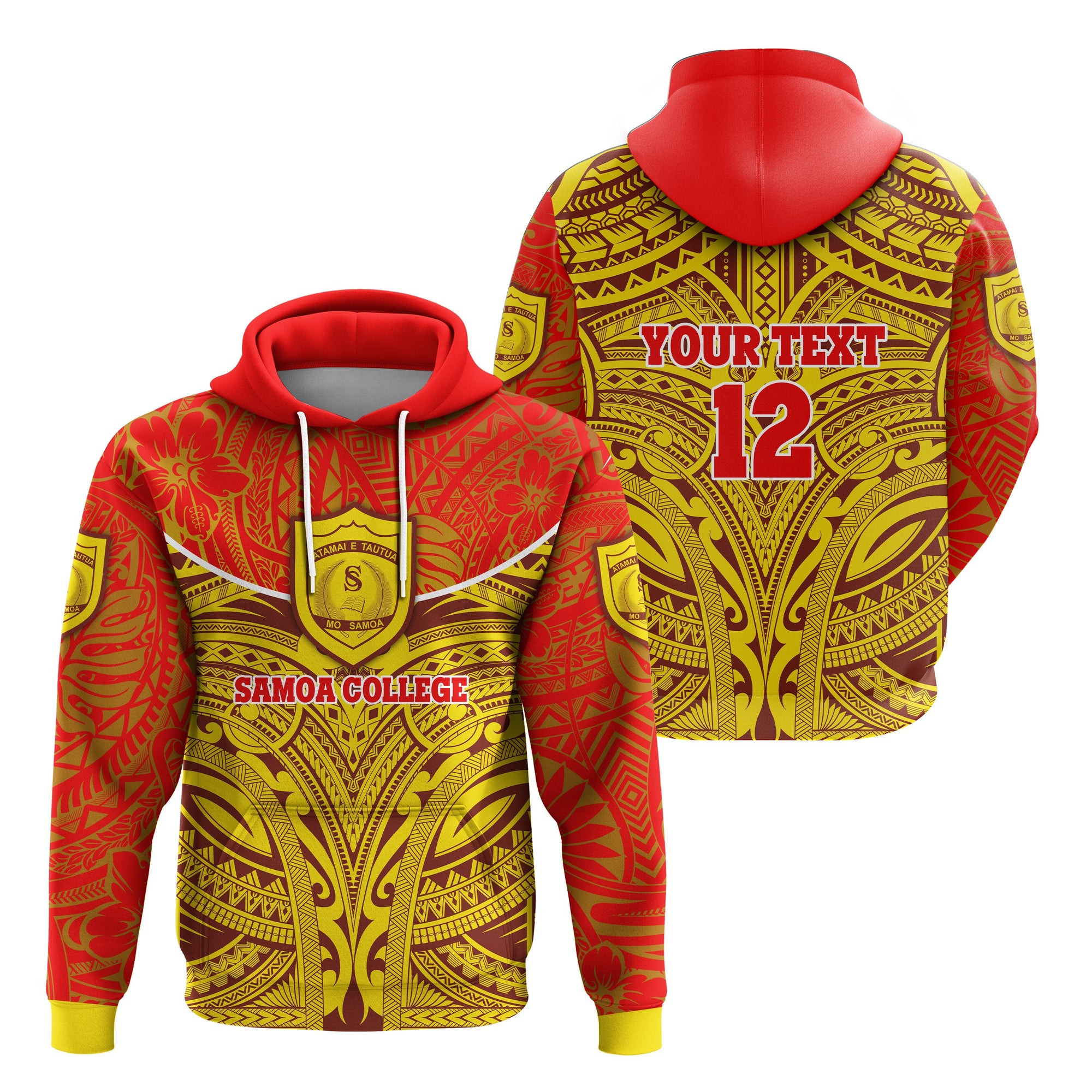 Custom Samoa College Hoodie Polynesian Royal Style Version 2 Unisex Red - Polynesian Pride