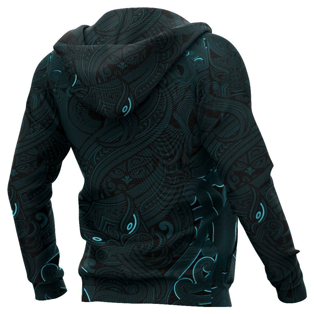 New Zealand Zip up Hoodie, Maori Gods Zipper Hoodie, Tumatauenga (God of War) Blue - Polynesian Pride