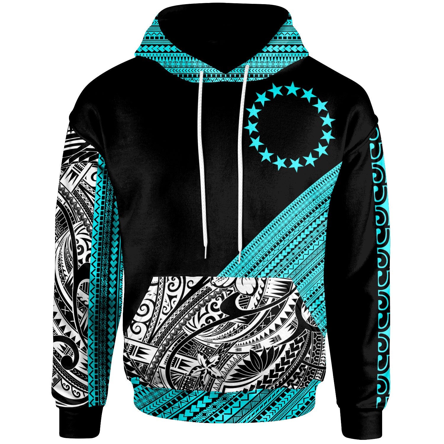 Cook Islands Custom Hoodie Polynesian Diagonal Pattern Blue Unisex Blue - Polynesian Pride