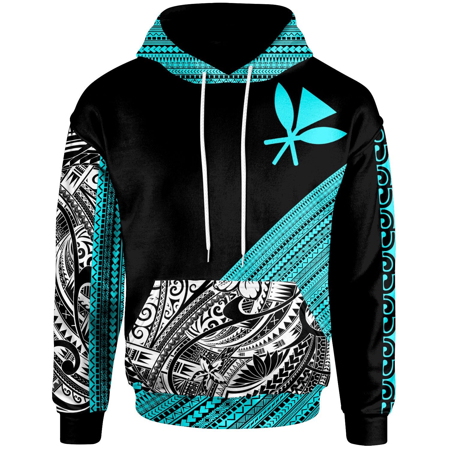 Hawaii Custom Hoodie Polynesian Diagonal Pattern Blue Unisex Blue - Polynesian Pride