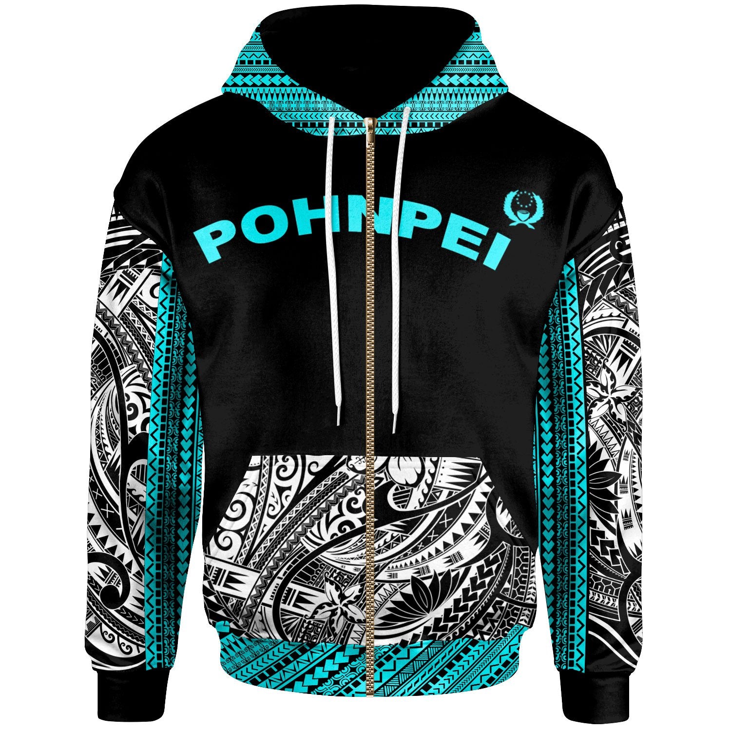 Pohnpei Zip Hoodie Minimalist Style Unisex Black - Polynesian Pride