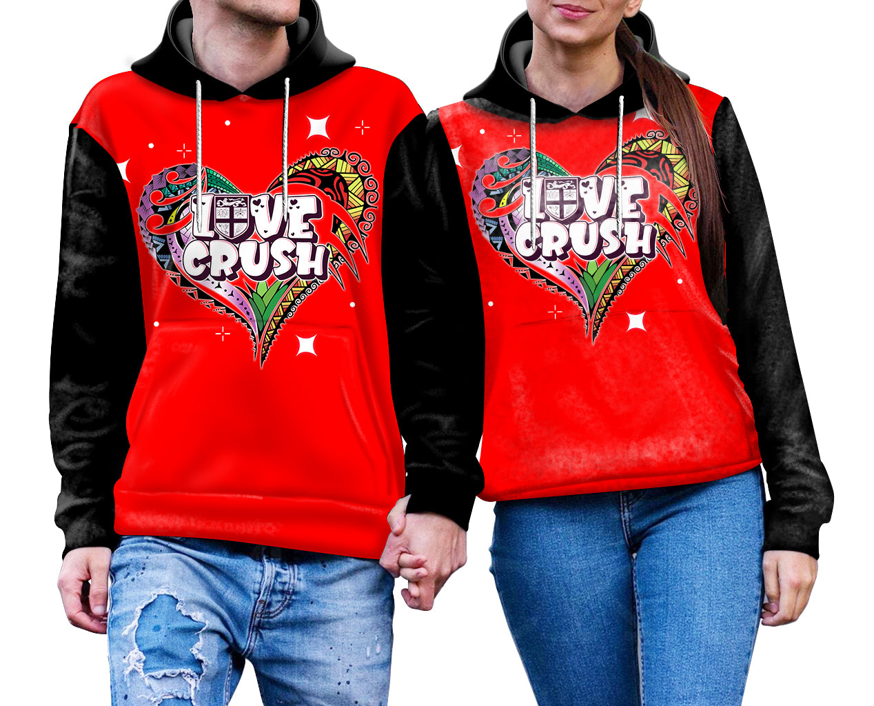 Custom Fiji Valentine Couple Heart Hoodie LT2 - Polynesian Pride