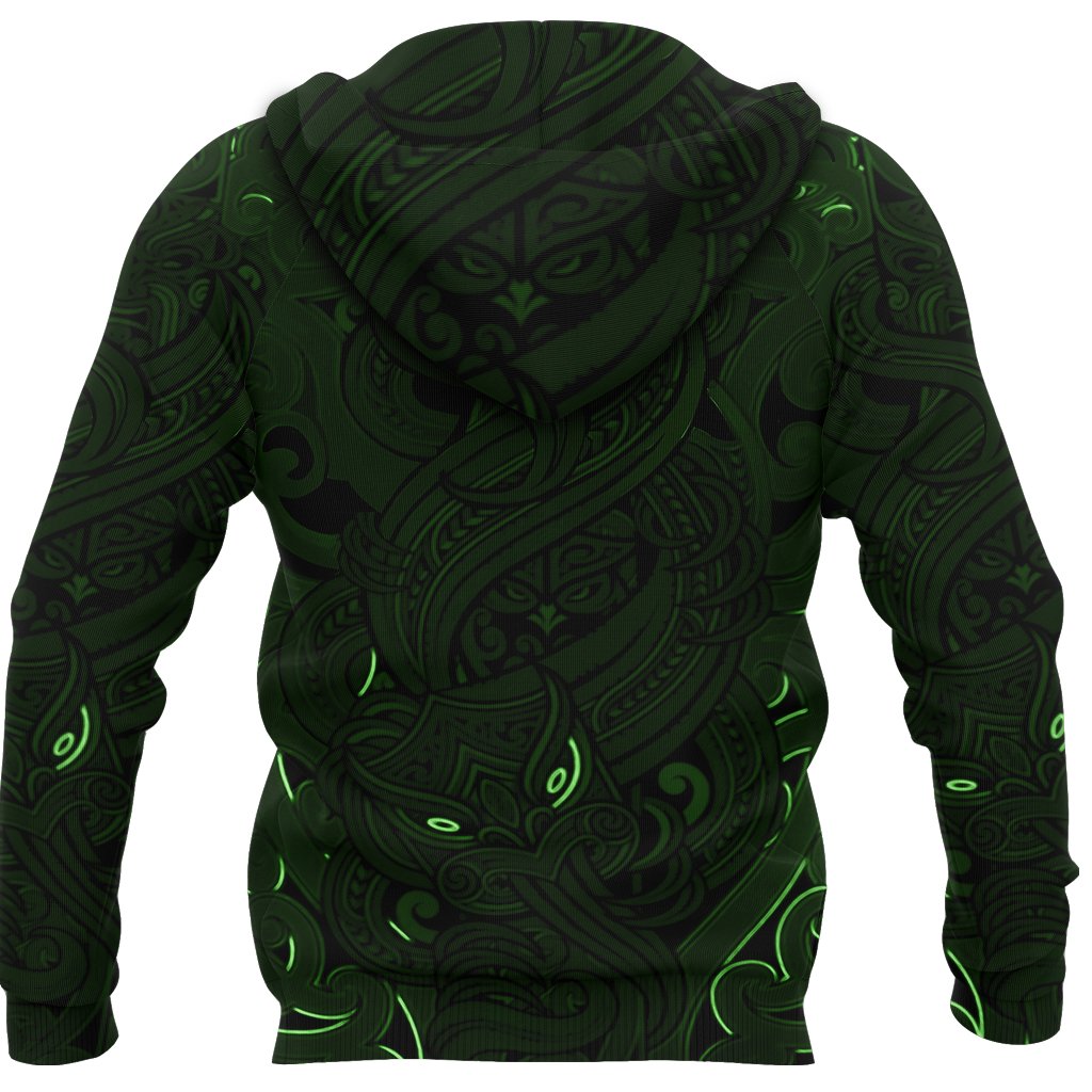 New Zealand Zip up Hoodie, Maori Gods Zipper Hoodie, Tumatauenga (God of War) Green - Polynesian Pride