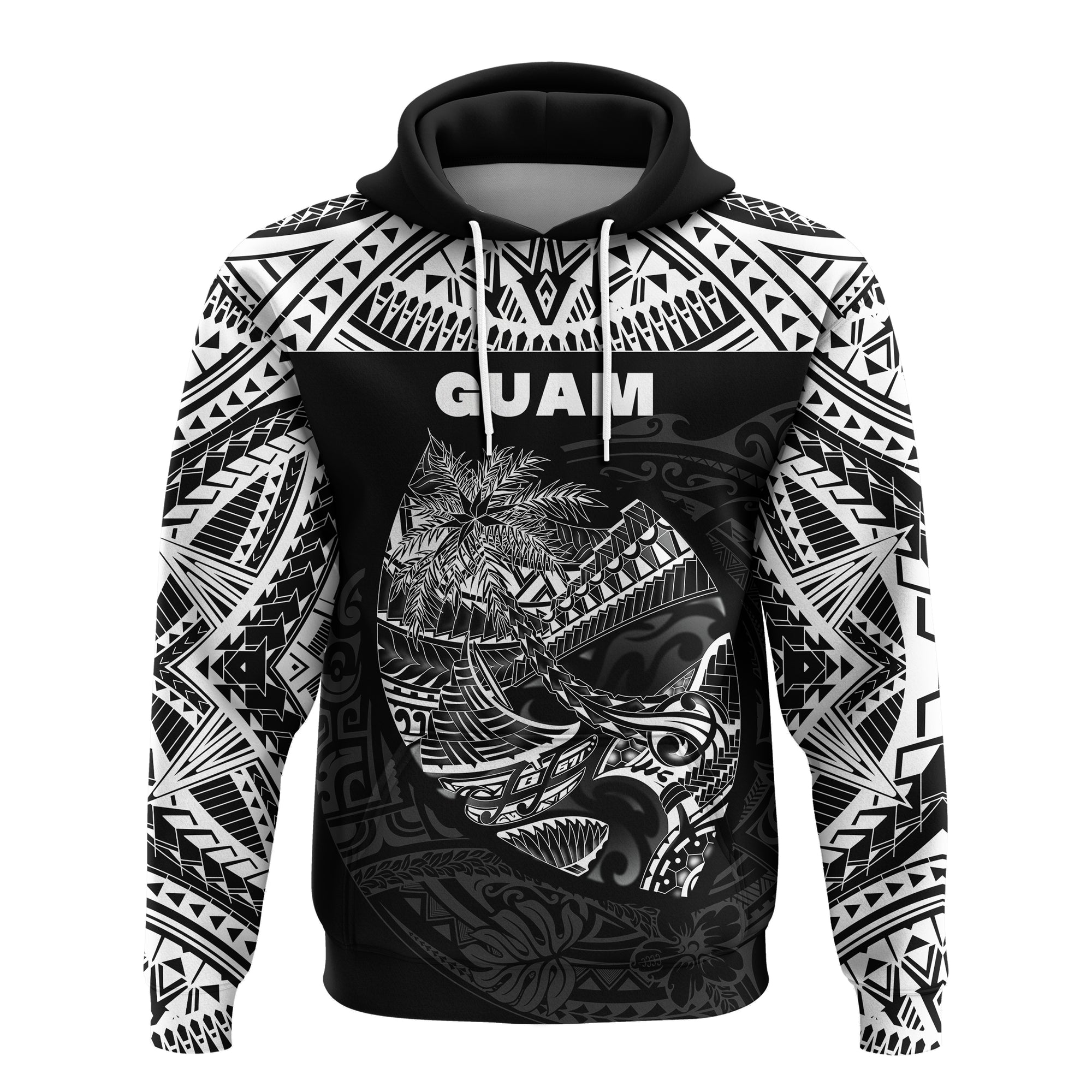 Guam Rugby Hoodie Polynesian Patterns Black LT16 Unisex Black - Polynesian Pride