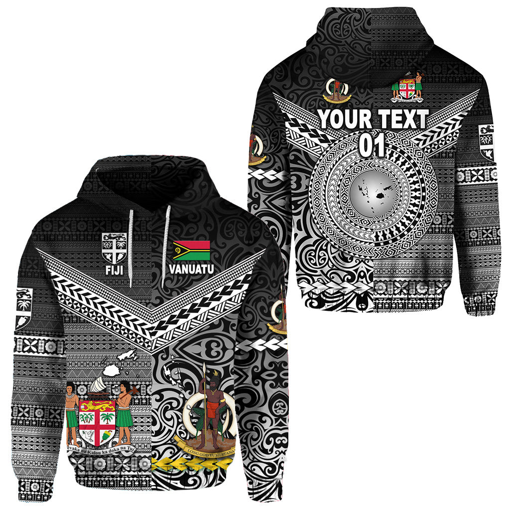 Custom Vanuatu Fiji Hoodie Together Black, Custom Text and Number LT8 Unisex Black - Polynesian Pride