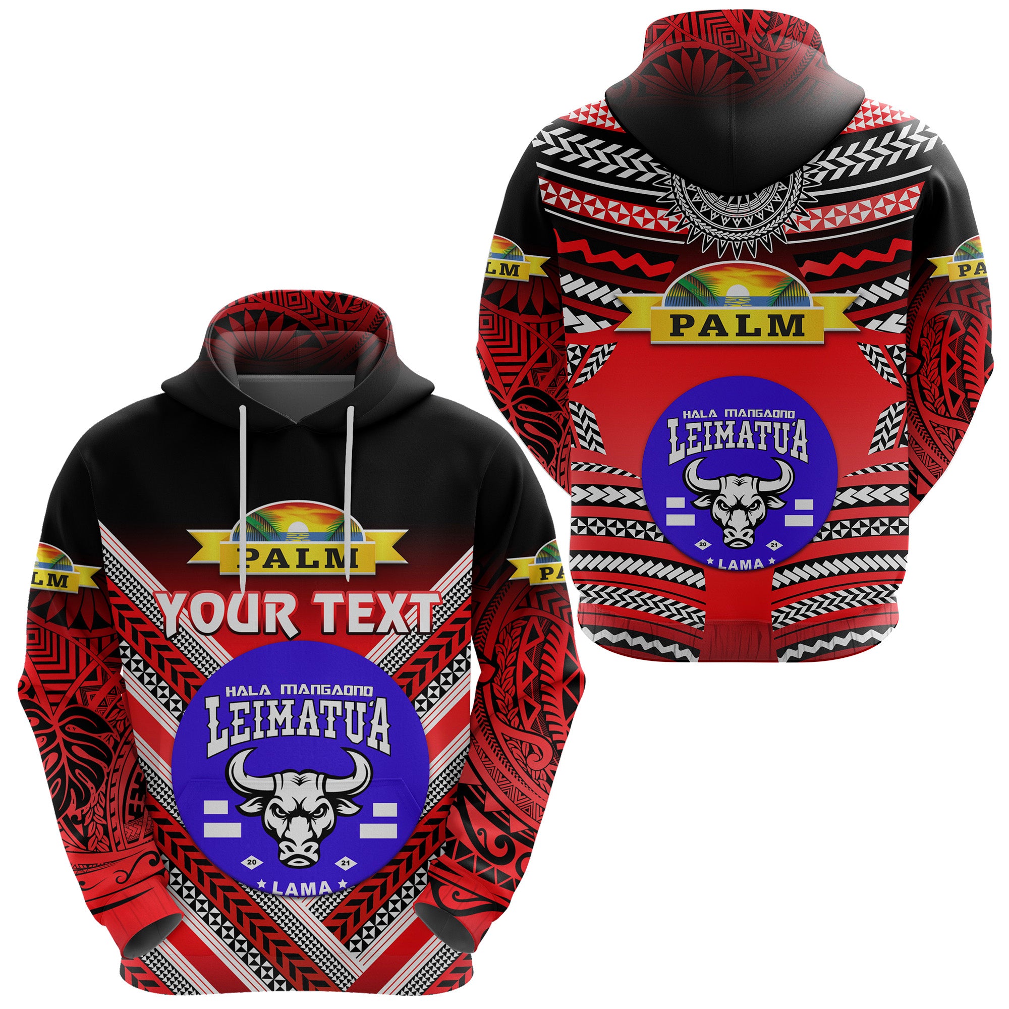 Custom Mate Maa Tonga Hoodie Leimatua Bulls Creative Style Red NO.1 LT8 Unisex Red - Polynesian Pride