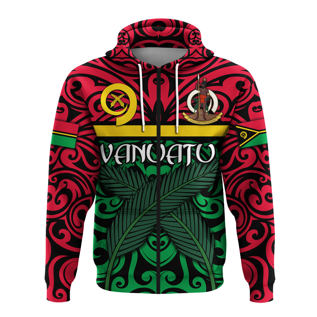 Custom Vanuatu Zip Hoodie Melanesian Warrior Version 2 LT4 - Polynesian Pride