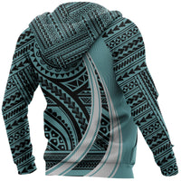 Hawaii Coat of Arms Polynesian Hoodie Tatoo Style Blue - Polynesian Pride