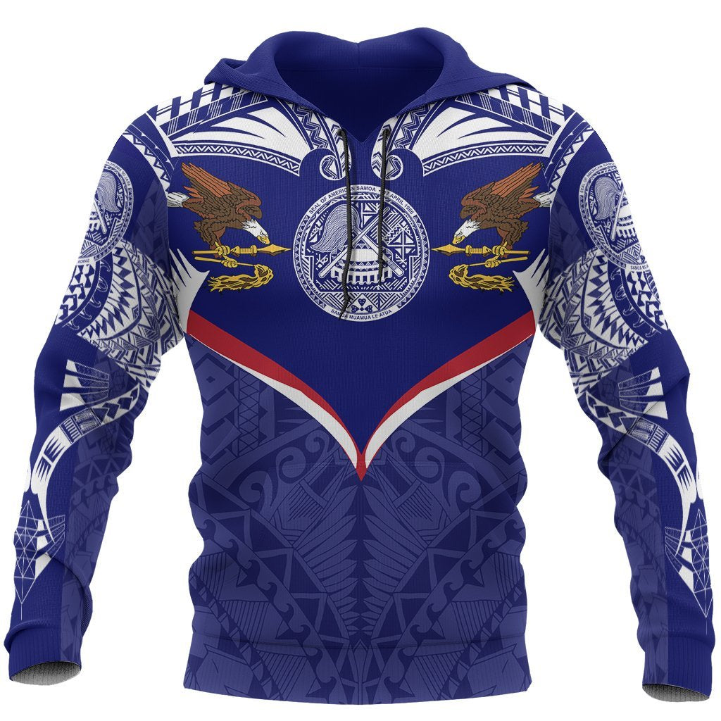 American Samoa Powerful Hoodie American Samoa Flag Seal Polynesian Tattoo Unisex Dark Blue - Polynesian Pride