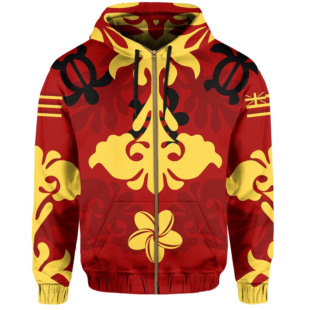 Hawaii Hoodiean Quilt Style Zip Hoodie Unisex Orange - Polynesian Pride