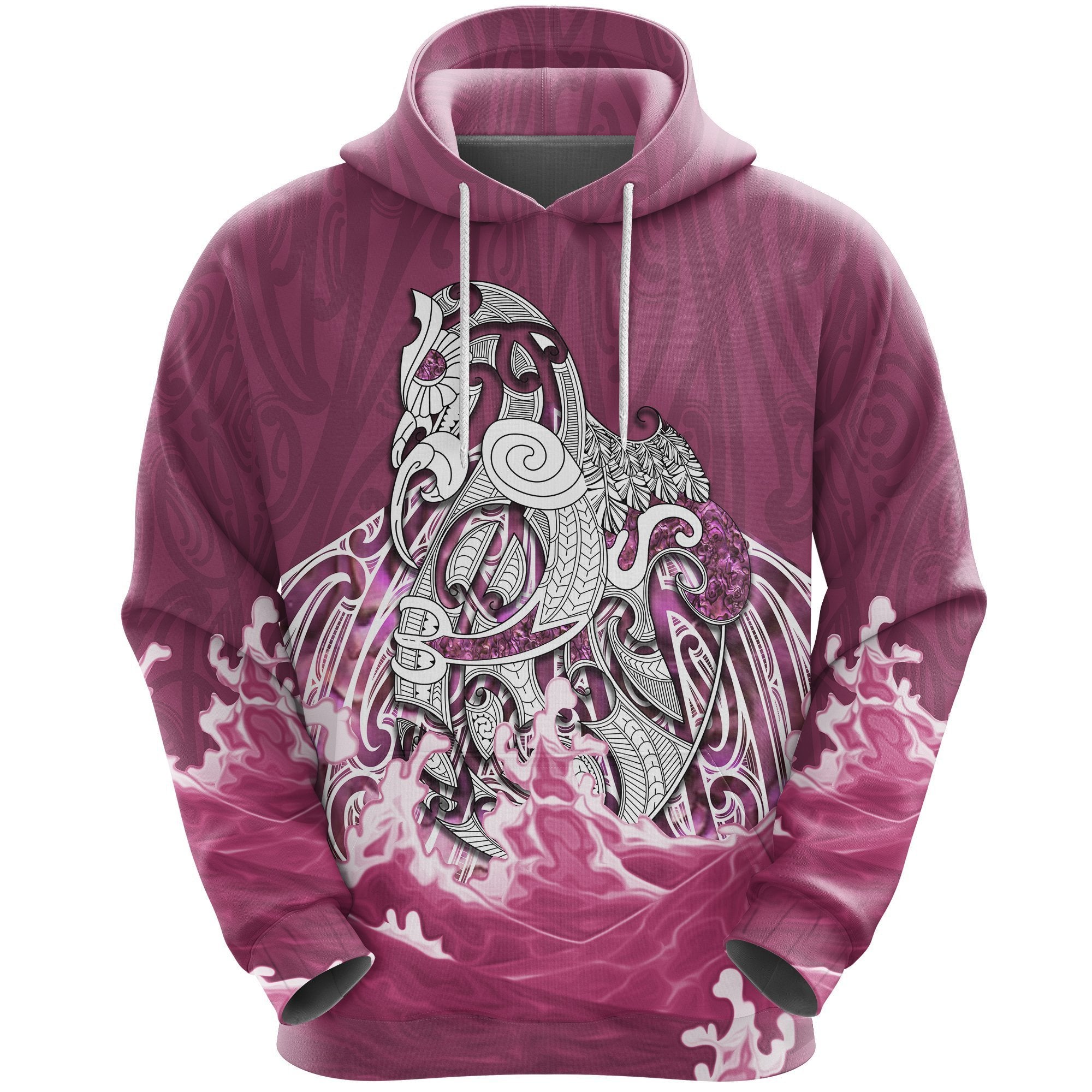 Maori Manaia The Blue Sea Hoodie, Pink Unisex Black - Polynesian Pride