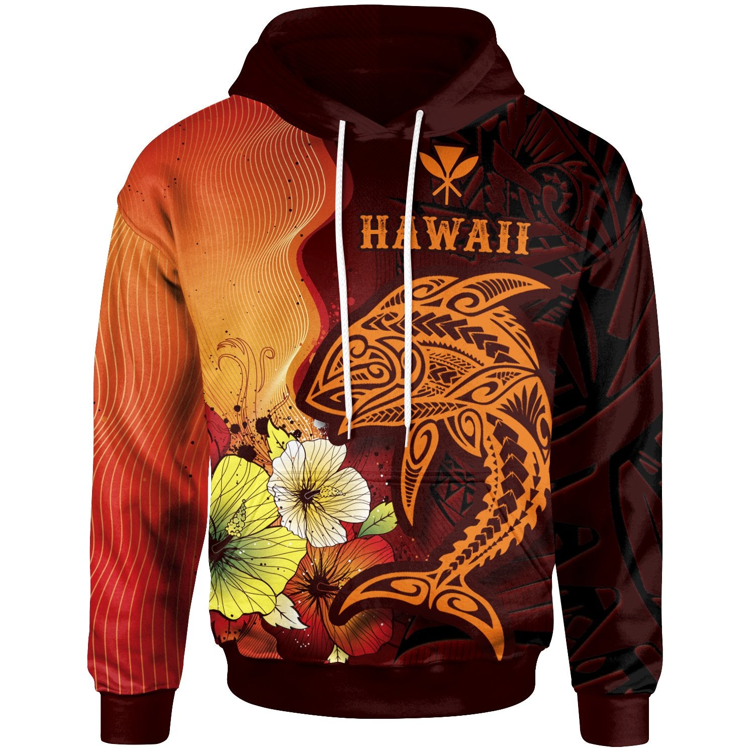 Hawaii Hoodie Tribal Tuna Fish Unisex Orange - Polynesian Pride