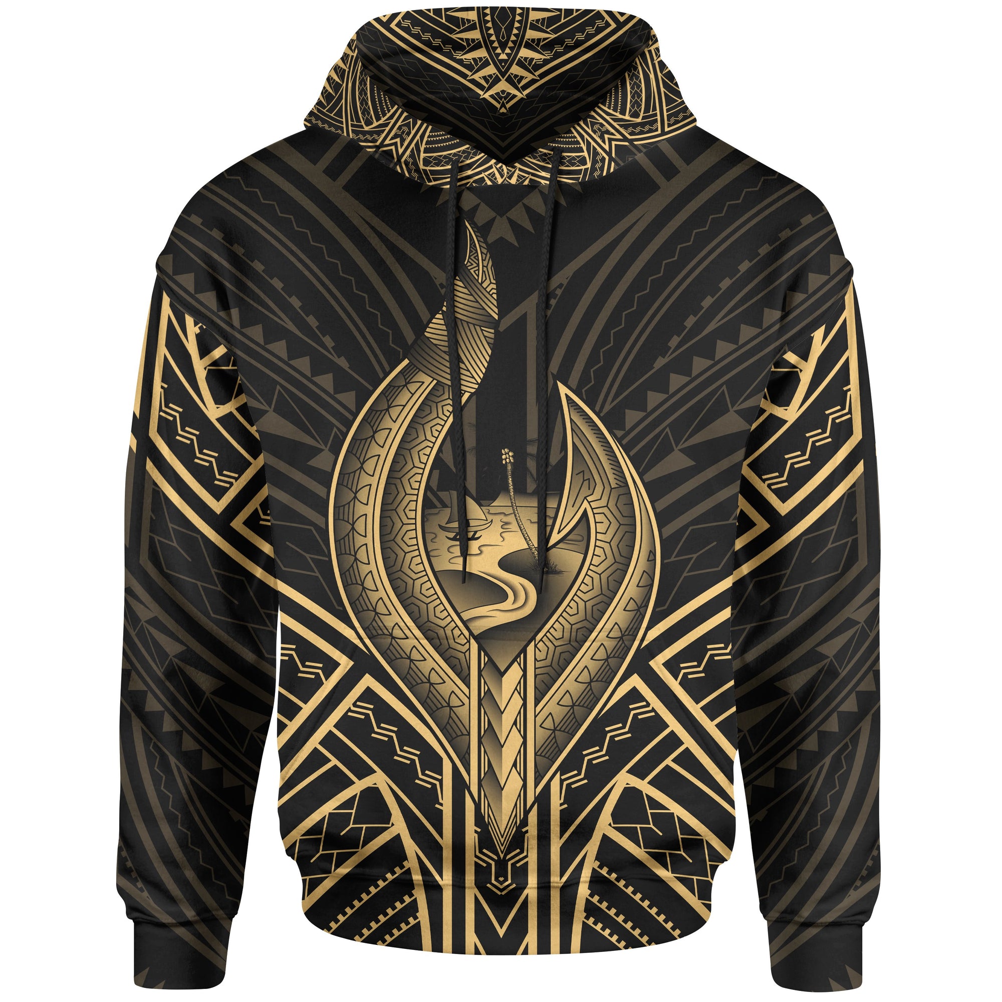 Guam Hoodie Guam Seal Chamorro Tribal Gold Color Unisex Black - Polynesian Pride