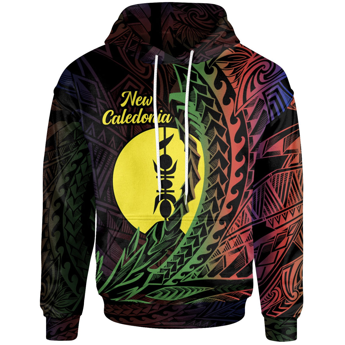 New Caledonia Hoodie Wings Style Flag Color Unisex Black - Polynesian Pride