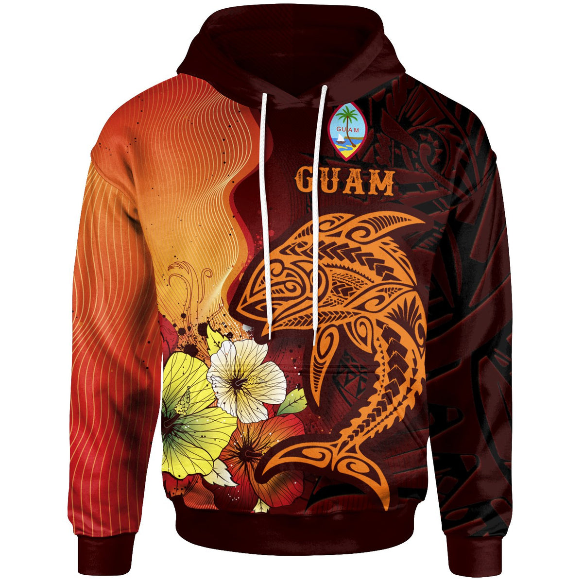 Guam Hoodie Tribal Tuna Fish Unisex Orange - Polynesian Pride