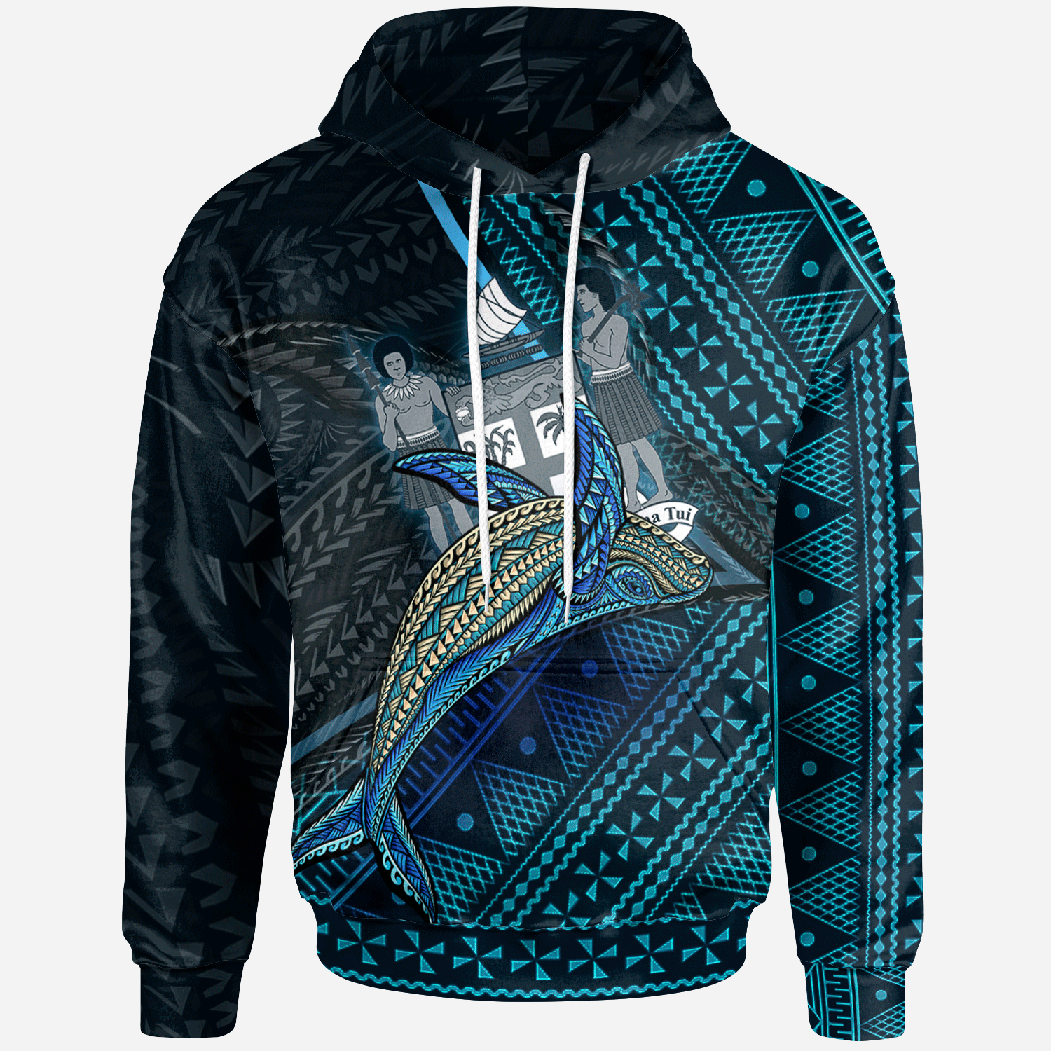 Fiji Hoodie Seal Fiji With Blue Whale Unisex Black - Polynesian Pride