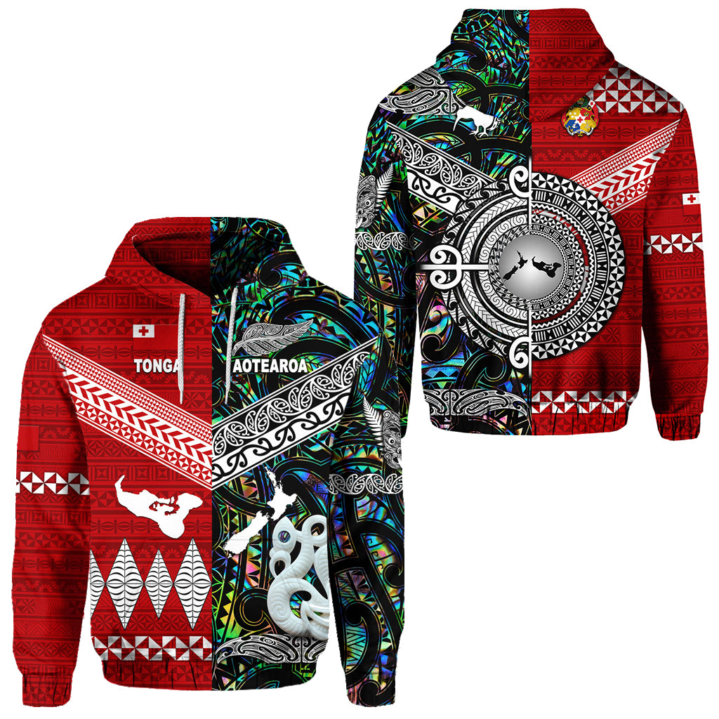 New Zealand Tonga Hoodie Maori and Polynesian Together Paua Shell LT8 Unisex Red - Polynesian Pride