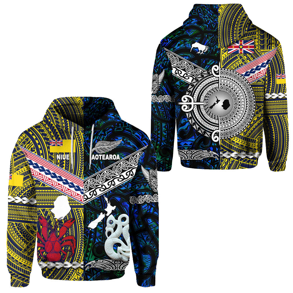 New Zealand Niue Hoodie Maori and Polynesian Together Blue LT8 Unisex Yellow - Polynesian Pride