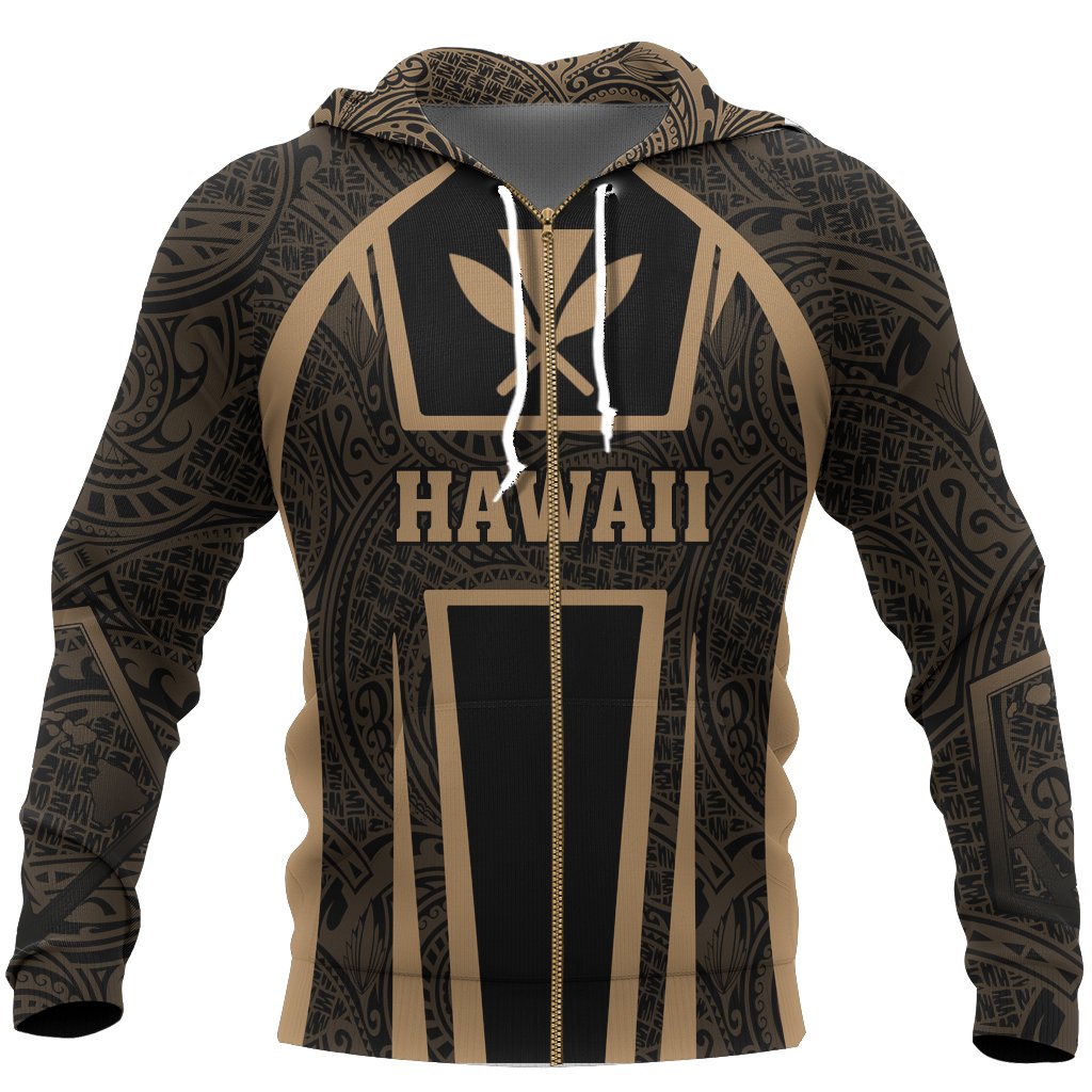 Hawaiian Kanaka Maoli Zip up Hoodie Sport Style Gold Version Unisex Green - Polynesian Pride