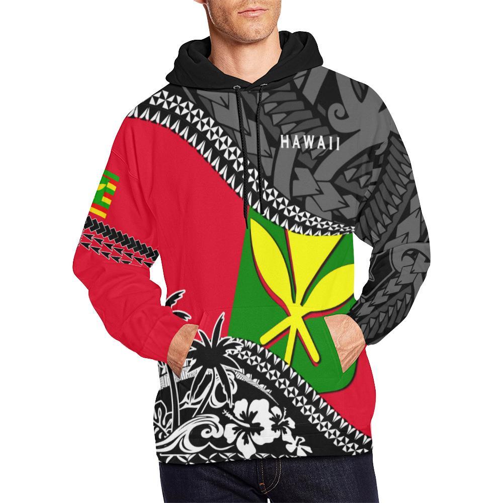 Hawaii Hoodie, Tropical Kanaka Maoli Flag Polynesian ll Over Print Hoodie K7 - Polynesian Pride