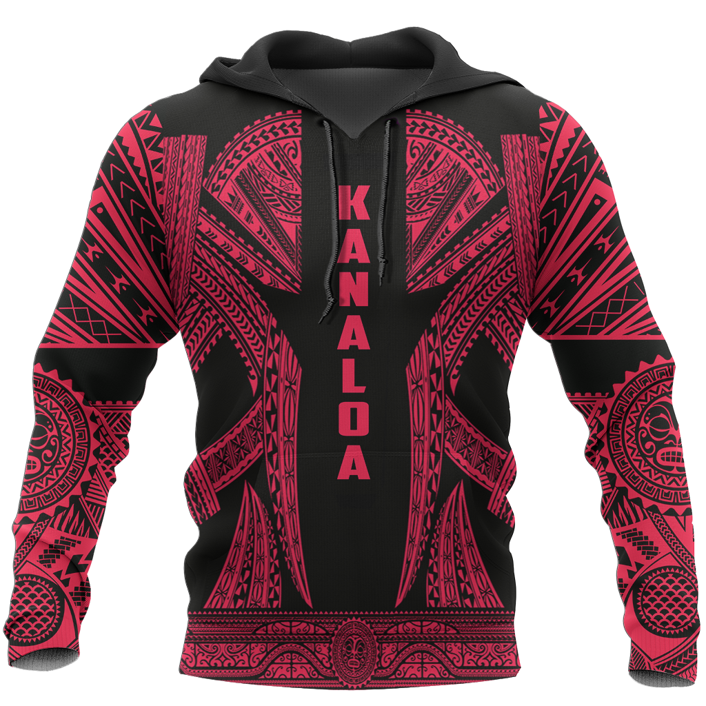 Hawaii Pullover Hoodie Kanaloa Polynesian Tattoo Special Red A8 Unisex Red - Polynesian Pride