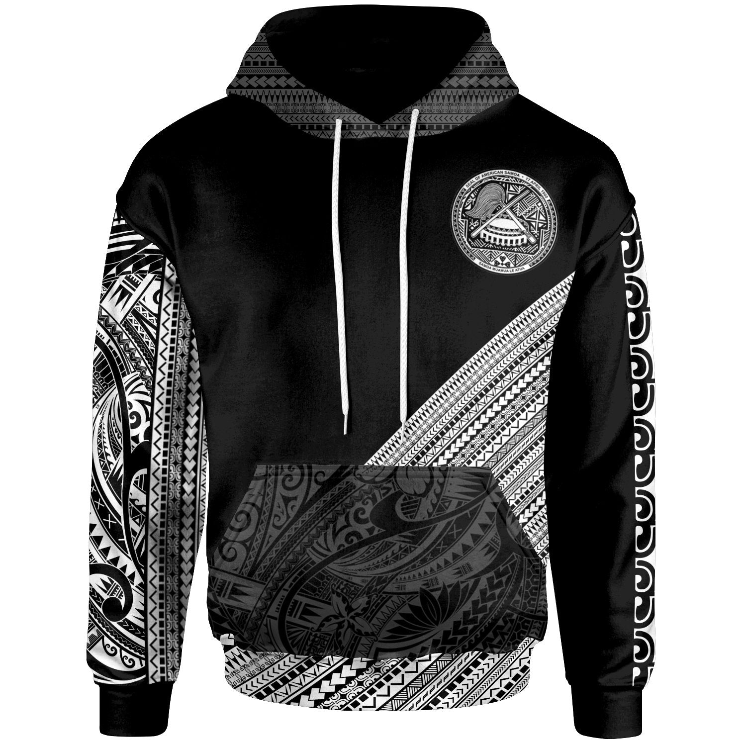 American Samoa Hoodie Polynesian Diagonal Pattern Unisex Black - Polynesian Pride