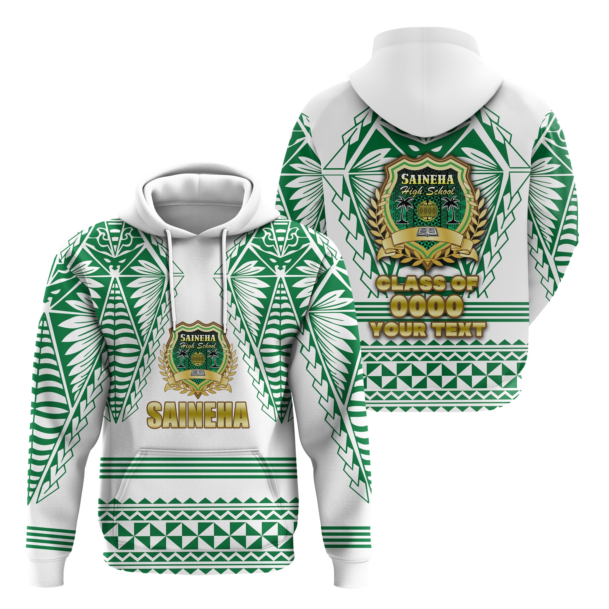 Custom Saineha Tonga Hoodie Tattoo Style Special Class of LT16 Unisex Green - Polynesian Pride