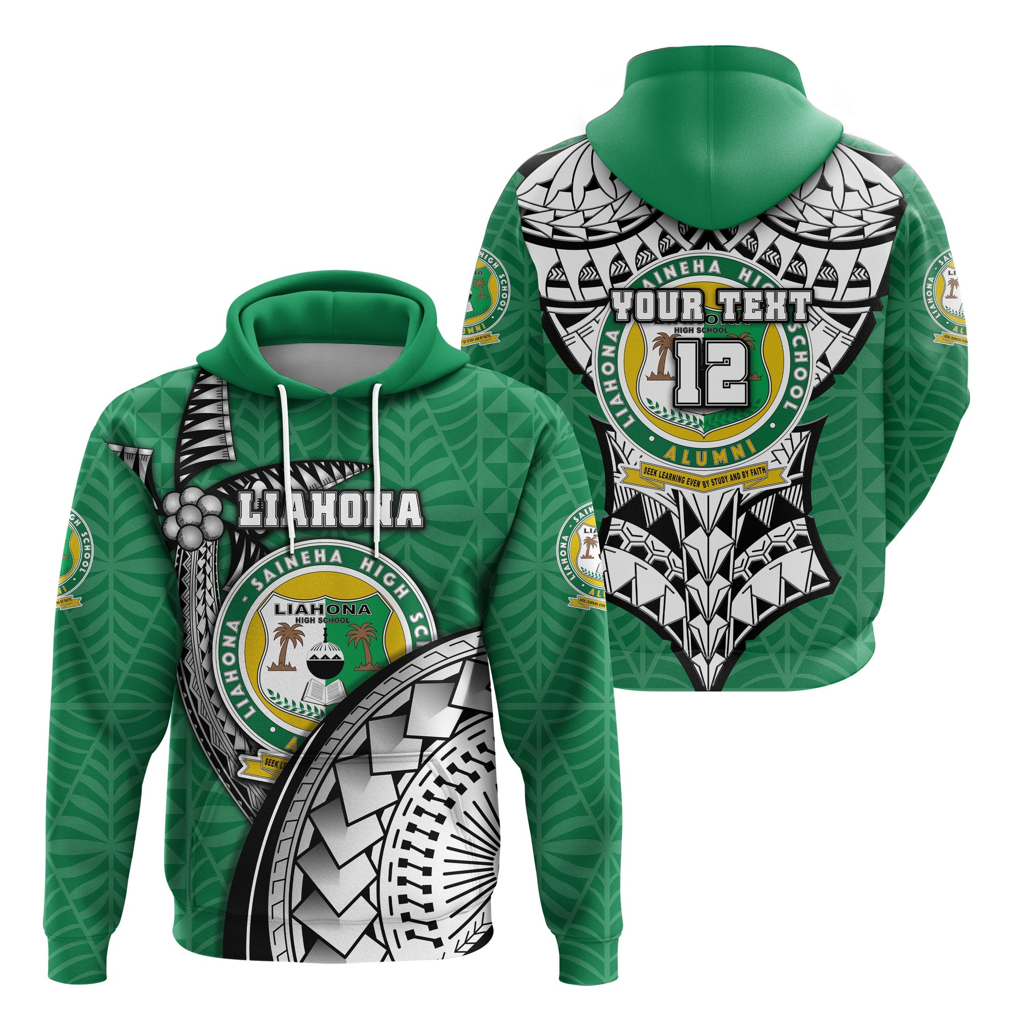 Custom Liahona Tonga Hoodie Polynesian Coconut Tree Style Version 2 Unisex Green - Polynesian Pride