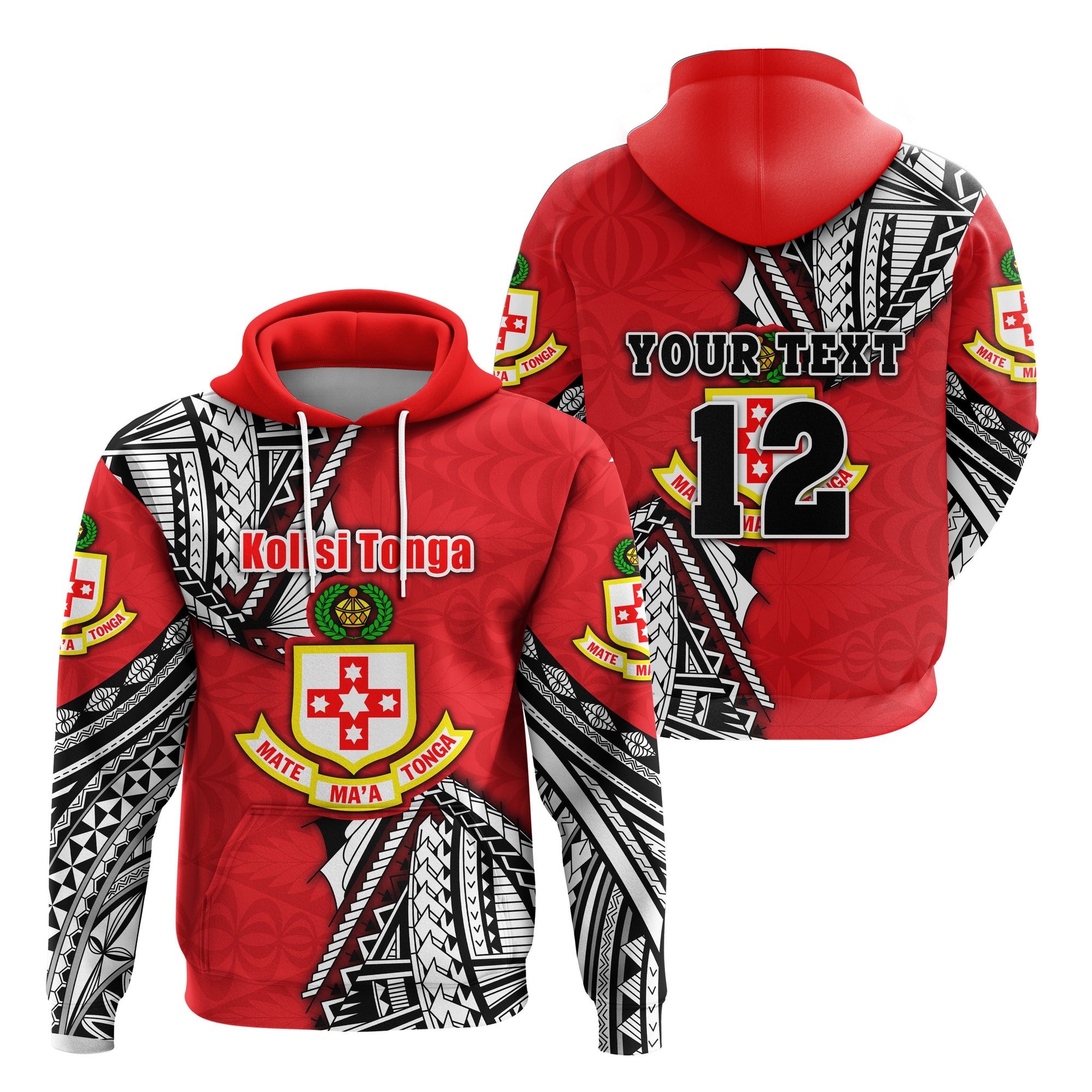 Custom Kolisi Tonga Hoodie Mate Maa Tonga Polynesian Pinwheel Style Unisex Red - Polynesian Pride