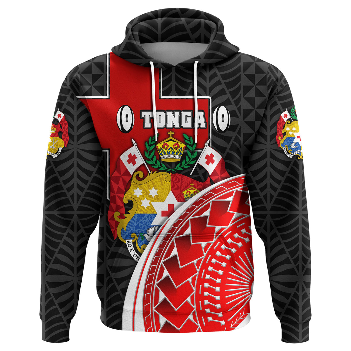 Custom Tonga Rugby Hoodie Polynesian Armor Style Black - Polynesian Pride