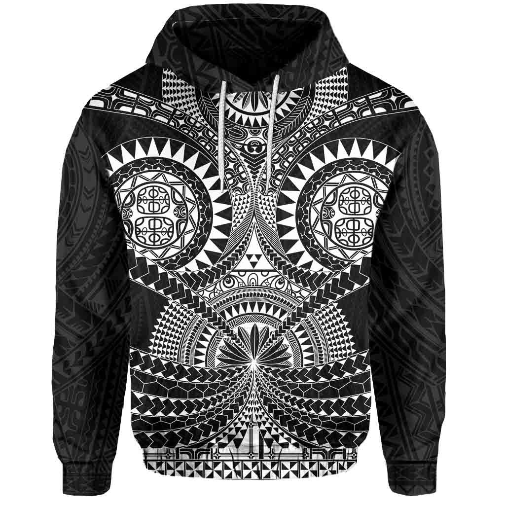 Polynesian Tattoo All Over Print Hoodie White Unisex Black - Polynesian Pride