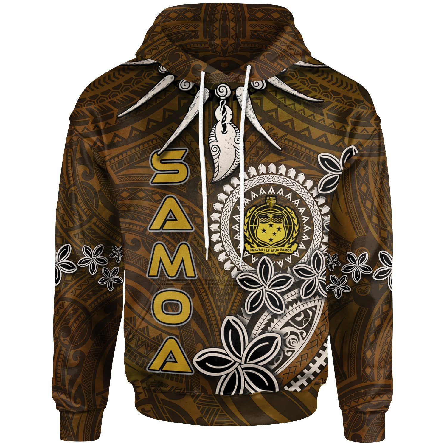 Samoa Hoodie Polynesian Boar Tusk Unisex Brown - Polynesian Pride